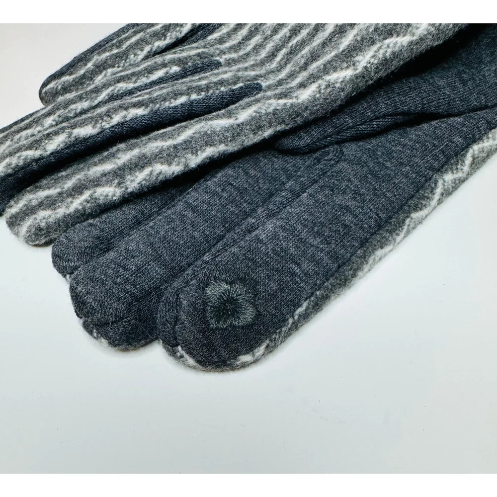 T.P.O Gray Striped Touchscreen Gloves with Button Detail
